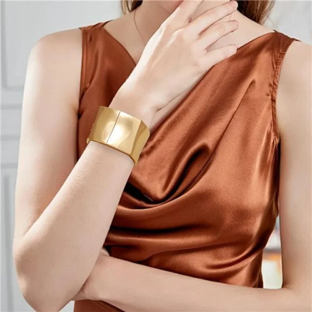 Bold Wide Gold Cuff Bracelet for Women – Statement Chunky, Durable Gold plate